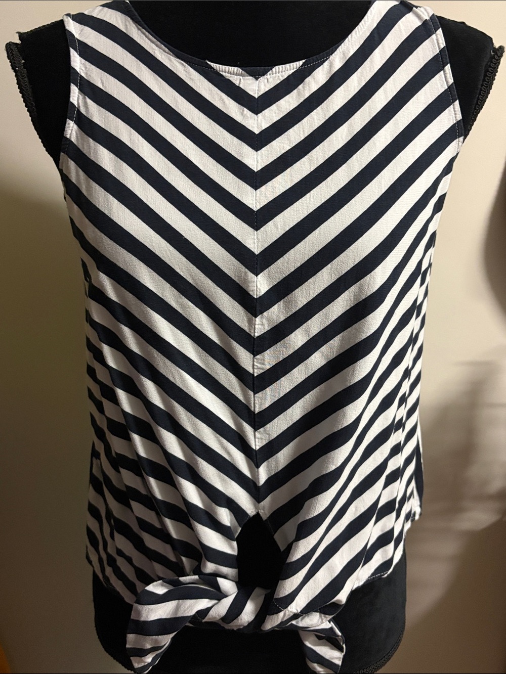 Striped Tie-Front Sleeveless Top - Navy & White